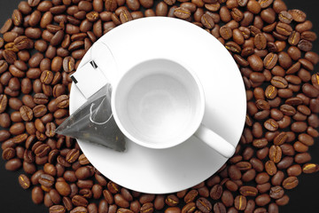 grain coffee tea in a bag white cup.
