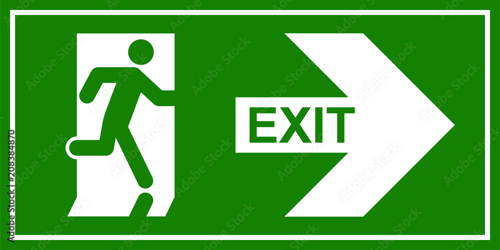 Wall mural emergency exit sign. man running out fire exit