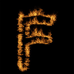 Hot fiery burning flame font made of blazing or raging orange yellow fire isolated on black background. 3D illustration of abstract grungy glowing hell or inferno danger concept energy design