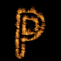 Hot fiery burning flame font made of blazing or raging orange yellow fire isolated on black background. 3D illustration of abstract grungy glowing hell or inferno danger concept energy design
