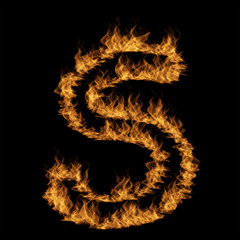 Hot fiery burning flame font made of blazing or raging orange yellow fire isolated on black background. 3D illustration of abstract grungy glowing hell or inferno danger concept energy design