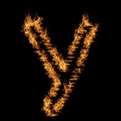 Hot fiery burning flame font made of blazing or raging orange yellow fire isolated on black background. 3D illustration of abstract grungy glowing hell or inferno danger concept energy design