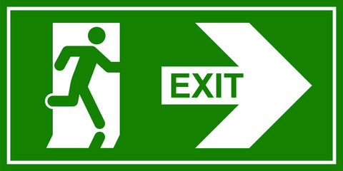 Emergency exit sign. Man running out fire exit