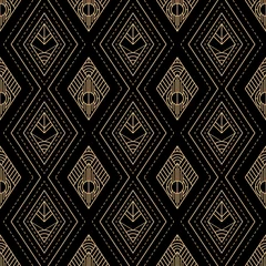Foto op Plexiglas Zwart goud Geometrisch goud en zwart luxe naadloos patroon