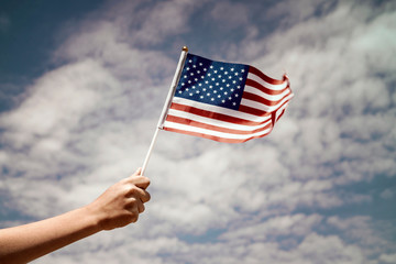 Child  waving US flag