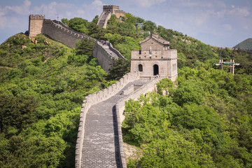 Fototapeta na wymiar Panoramic view of Great Wall of China at Badaling in the mountains in the north of the capital Beijing.