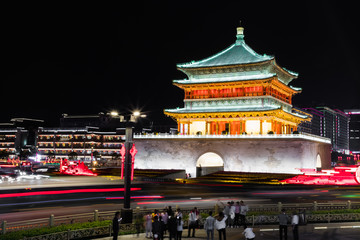 Famous Bell Tower in the Xi'an city, China. Xi'an is capital of Shaanxi Province and one of the oldest cities in China. Xi'an is the starting point of the Silk Road and home to the Terracotta Army.