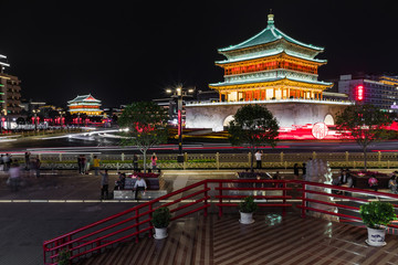 Famous Bell Tower in the Xi'an city, China. Xi'an is capital of Shaanxi Province and one of the oldest cities in China. Xi'an is the starting point of the Silk Road and home to the Terracotta Army.