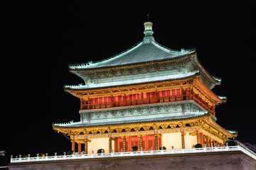 Famous Bell Tower in the Xi'an city, China. Xi'an is capital of Shaanxi Province and one of the oldest cities in China. Xi'an is the starting point of the Silk Road and home to the Terracotta Army.