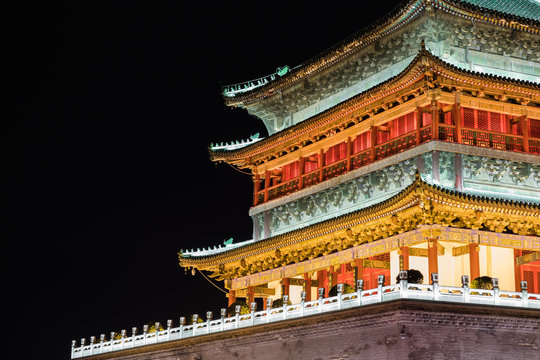 Famous Bell Tower in the Xi'an city, China. Xi'an is capital of Shaanxi Province and one of the oldest cities in China. Xi'an is the starting point of the Silk Road and home to the Terracotta Army.