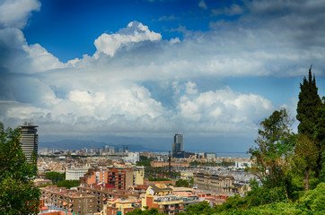 Obraz premium BARCELONA, SPAIN: Panoramic view of the Port of Barcelona. According to AAPA World Port Rankings, Barcelona is 8th busiest container port in Europe.