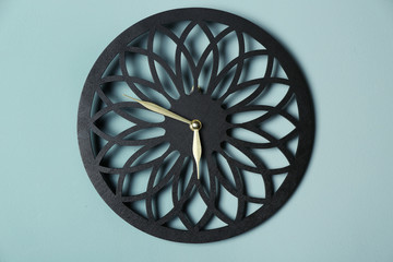 Fototapeta na wymiar Modern clock on color wall. Time management concept