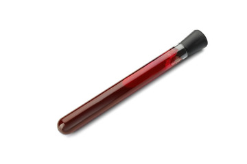 Test tube with blood samples on white background