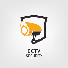 Vector logo design. Security icon with shield and cctv illustrations