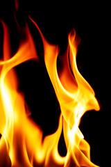 Real red flames in black space.