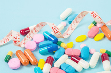Assorted pharmaceutical medicine pills.