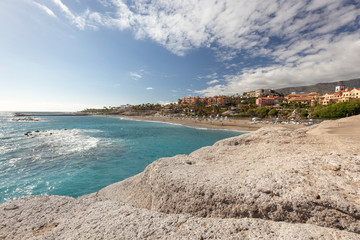 Beach near El Duque Castle (Playa El Duque), Tenerife, Spain.