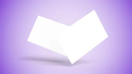 Fototapeten Lila Two blank white cards floating, gradient purple surface and background, isolated  © Sagrapho