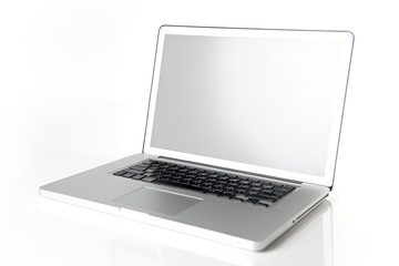 Laptop with white screen isolated on white background