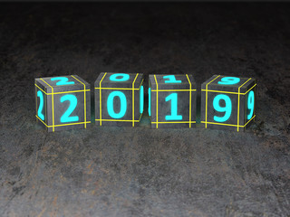      New Year 2019 Creative Design Concept - 3D Rendered Image 