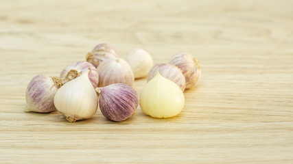Elephant Garlic (Allium Sativum Linn.) on a wooden table.