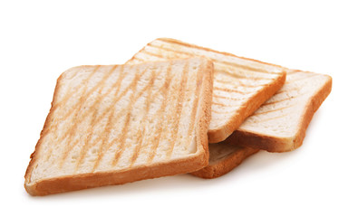 Tasty toasted bread on white background