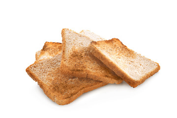 Tasty toasted bread on white background