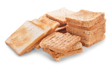Tasty toasted bread on white background
