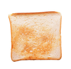 Tasty toasted bread on white background, top view