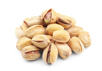 Pistachio nuts on white background