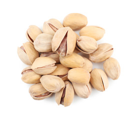Pistachio nuts on white background