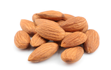 Almonds on white background. Nut snack