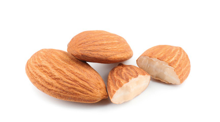 Almonds on white background. Nut snack