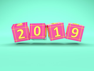     New Year 2019 Creative Design Concept with Sign Board- 3D Rendered Image 