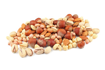 Different nuts on white background