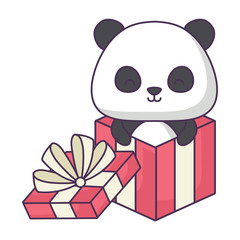 gift box with cute panda bear icon over white background, vector illustration