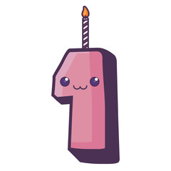 Kawaii birthday candle of number over white background, vector illustration