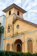 TRANG, THAILAND - June 6, 2018 : Close up historic Christian church Building age over 100 years old  in Trang District, Trang Thailand.