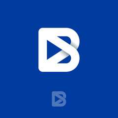 B monogram logo. Origami logo. White letter B consist of interwoven lines on a dark-blue background. Monochrome option.  - obrazy, fototapety, plakaty