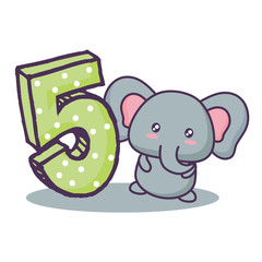 cute elephant with number five icon over white background, vector illustration