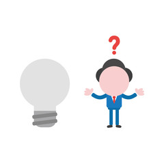 Vector confused businessman character with grey light bulb