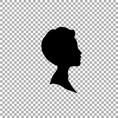 Black profile silhouette of boy or man head, face profile on transparent background.
