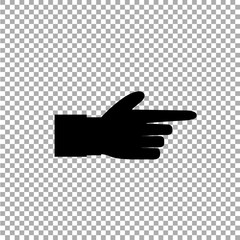 Black icon silhouette of pointing aside finger isolated on transparent background