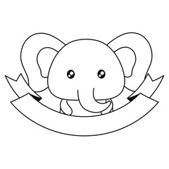 decorative ribbon with cute elephant icon over white background, vector illustration