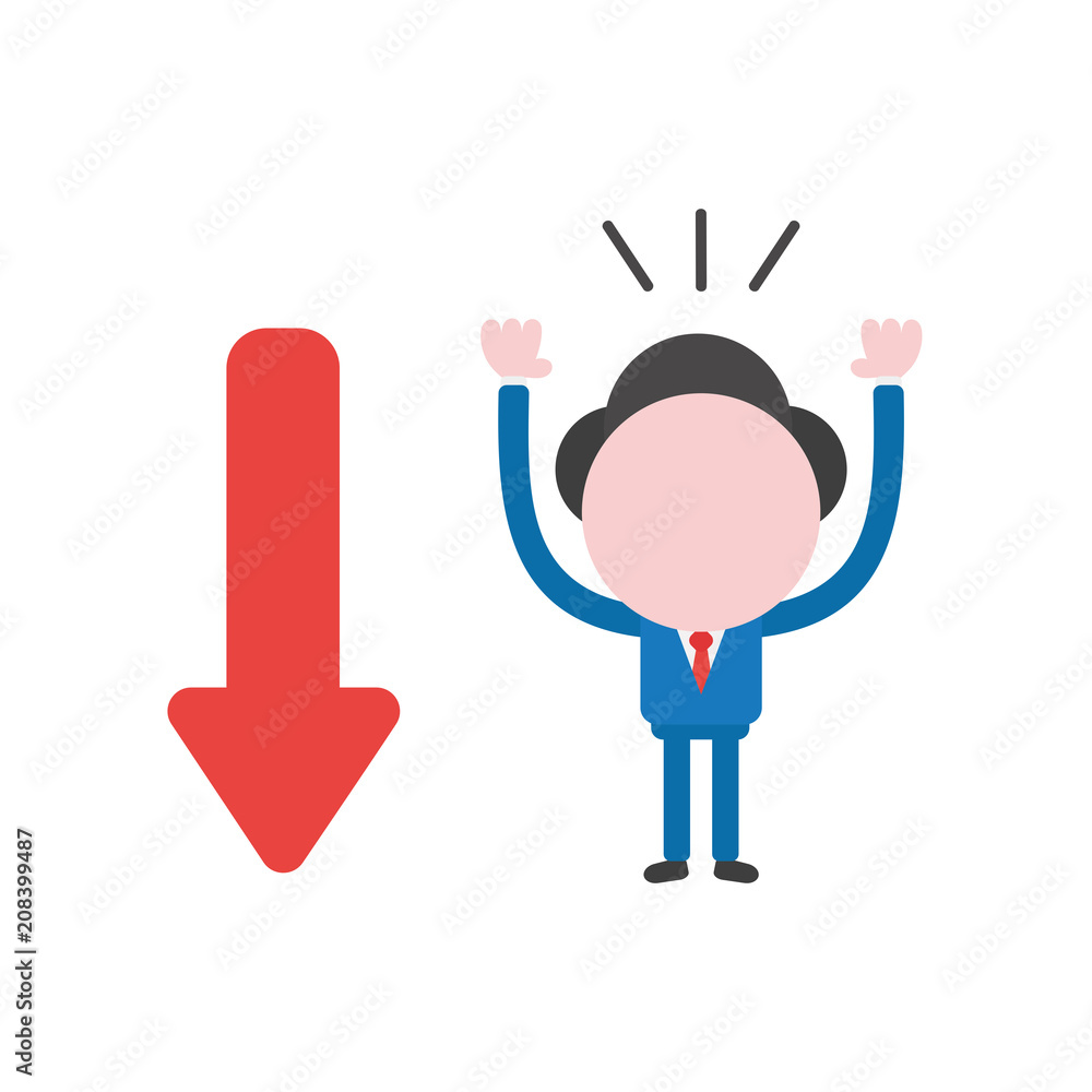 Poster vector businessman character with arrow moving down