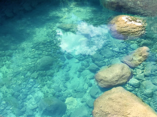 View of rocks on bottom of a lake