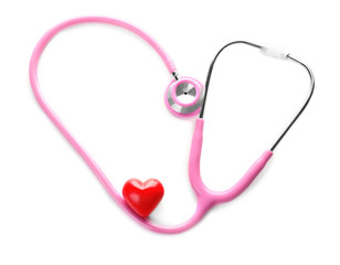 Medical stethoscope with heart on white background. Health care concept