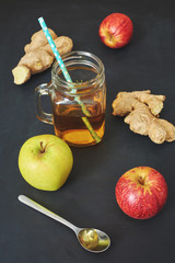 Homemade energy drink switchel in a mason jar