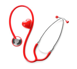 Medical stethoscope with heart on white background. Health care concept