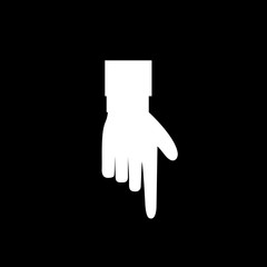 white hand with index finger pointing down on black background